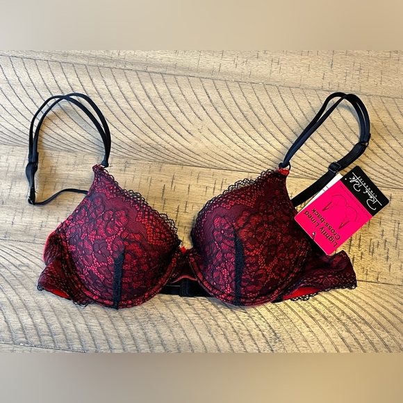 Rene Rofe Red Bra with Black Lace Overlay 34A NWT - Picture 1 of 4